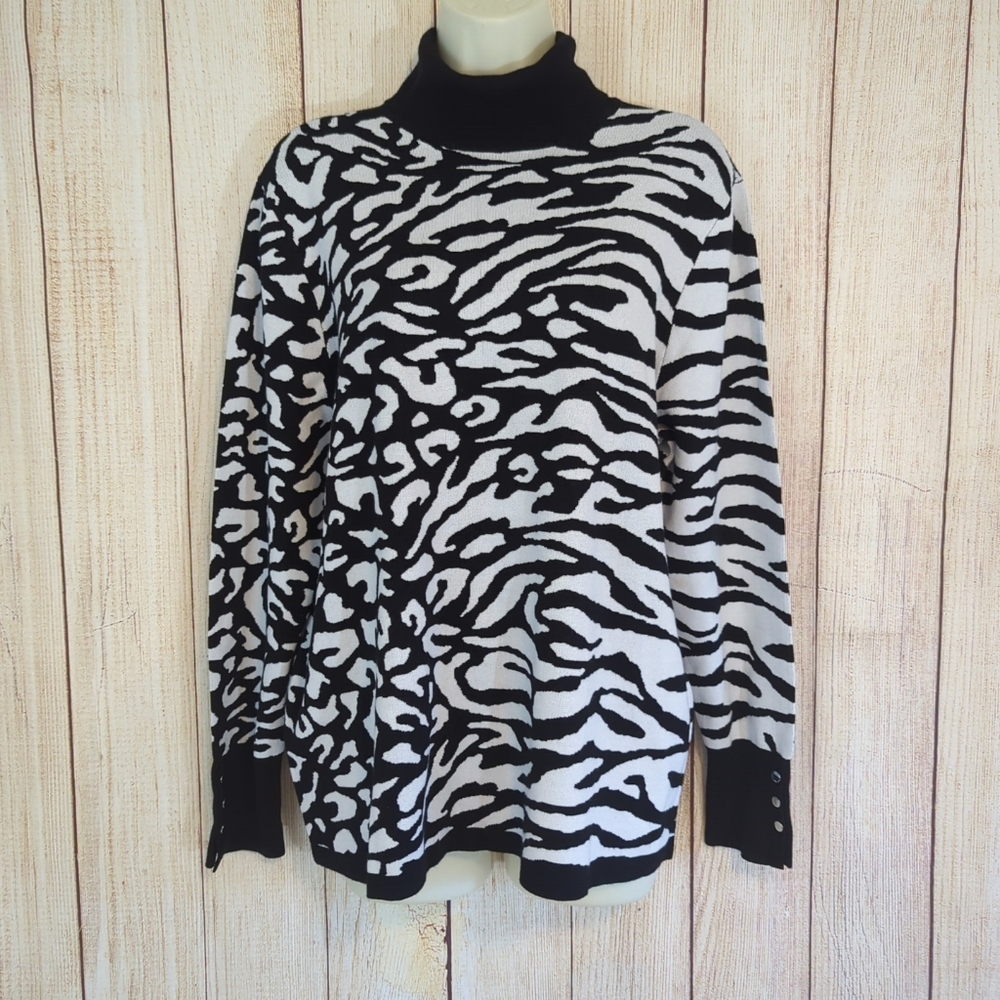 Chico's Mixed Media Animal Print Leopard Zebra Turtleneck Size 3 NWT